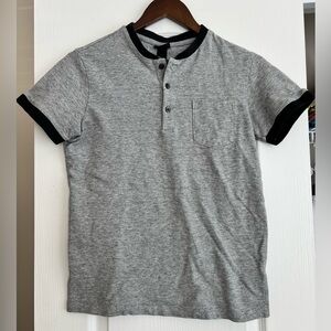 H&M Heather Gray Button Tee with Black Trim